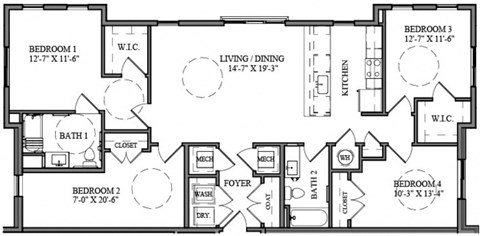 a floor plan of a house with bedrooms and a living room and a dining room
